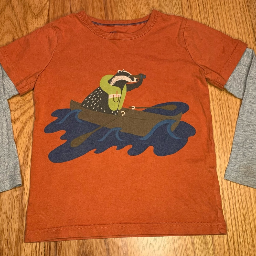 Mini Boden Orange Long Sleeve Tee with Badger Canoe Graphic sz 5-6